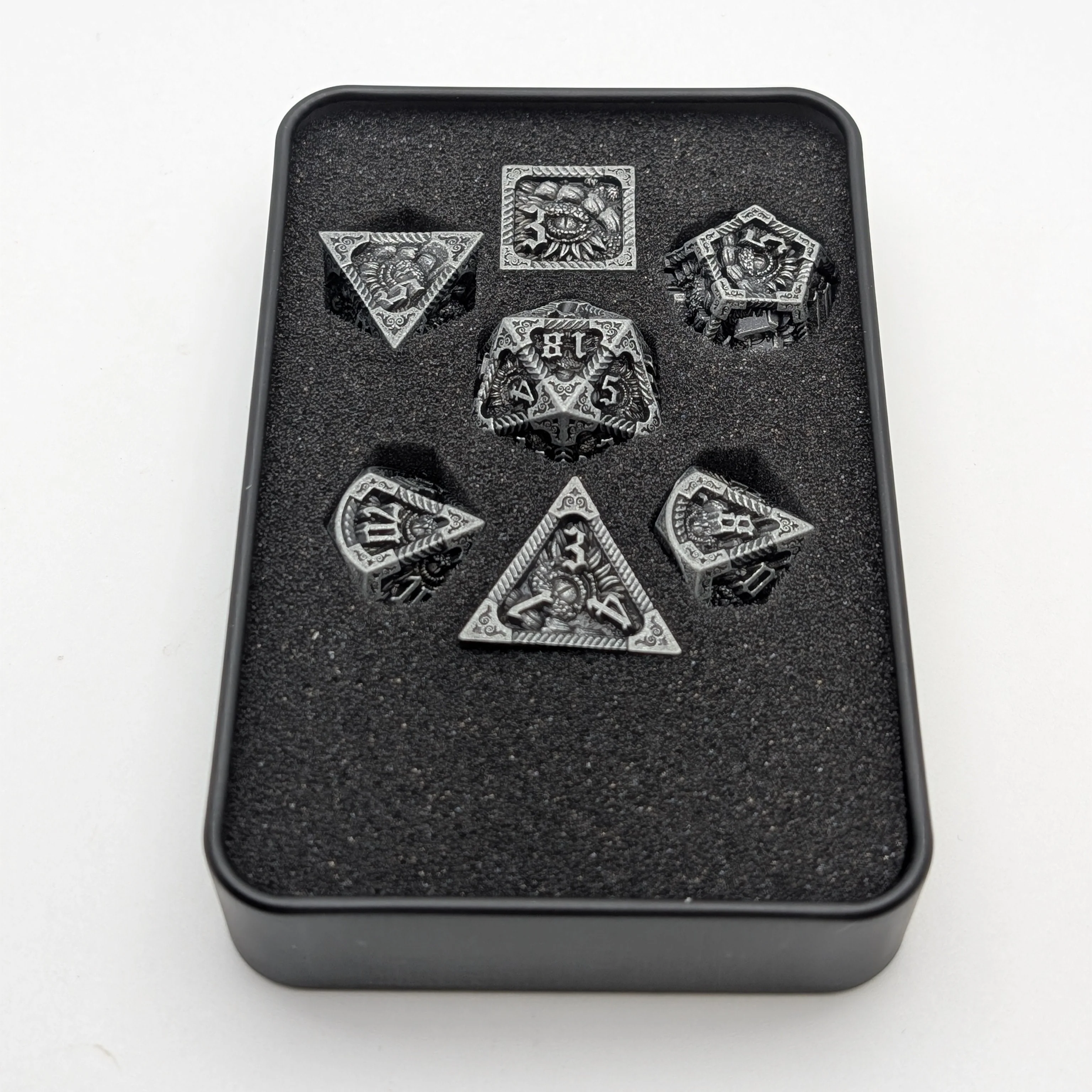 Elder Scroll (Silver) - 7 Piece DnD Dice Set | Metal RPG Gaming Dice - Image 2