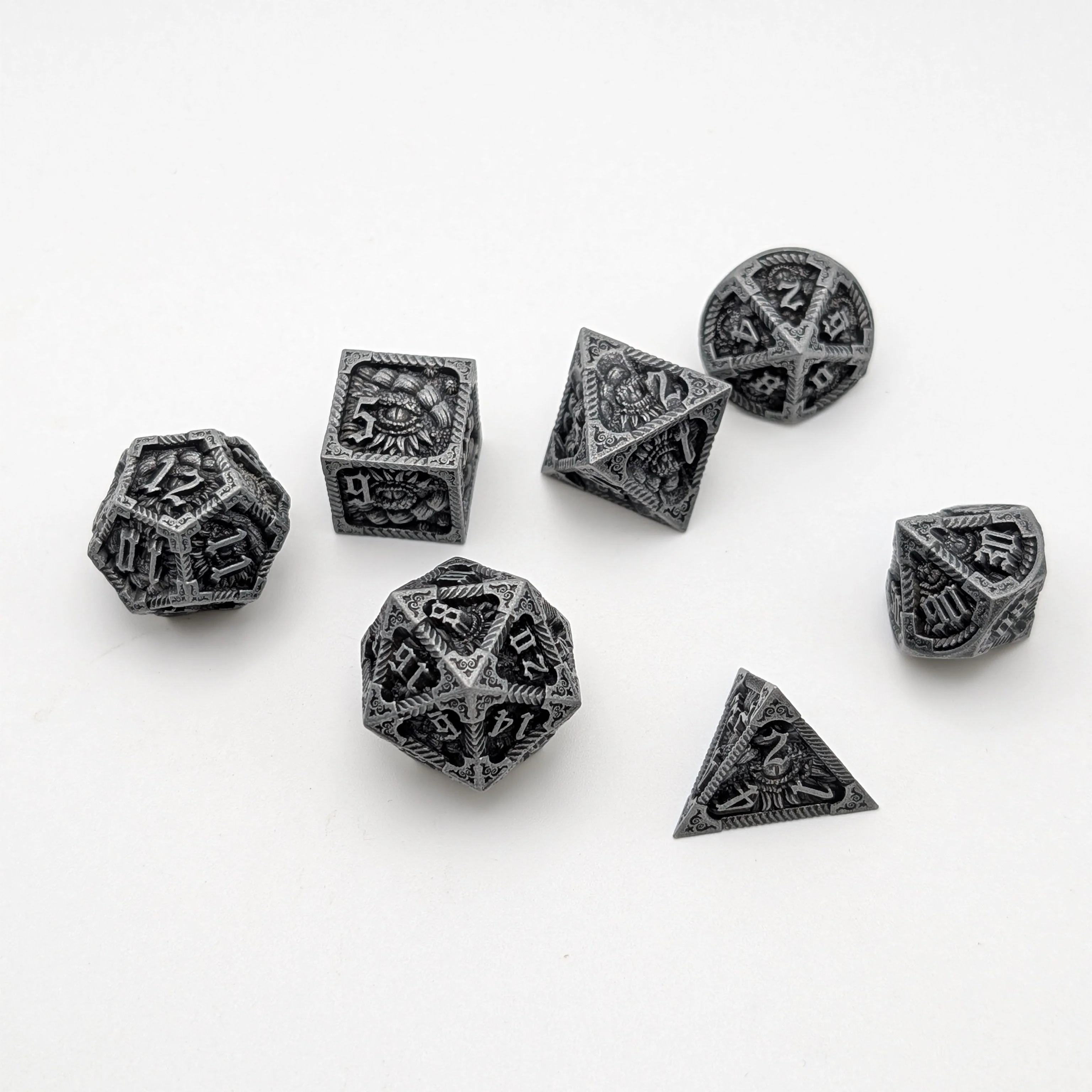 Elder Scroll (Silver) - 7 Piece DnD Dice Set | Metal RPG Gaming Dice - Image 3