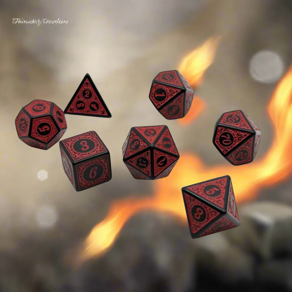 Magic Flame - Red - 7 Piece DnD Dice Set | Acrylic RPG Gaming Dice - Image 4