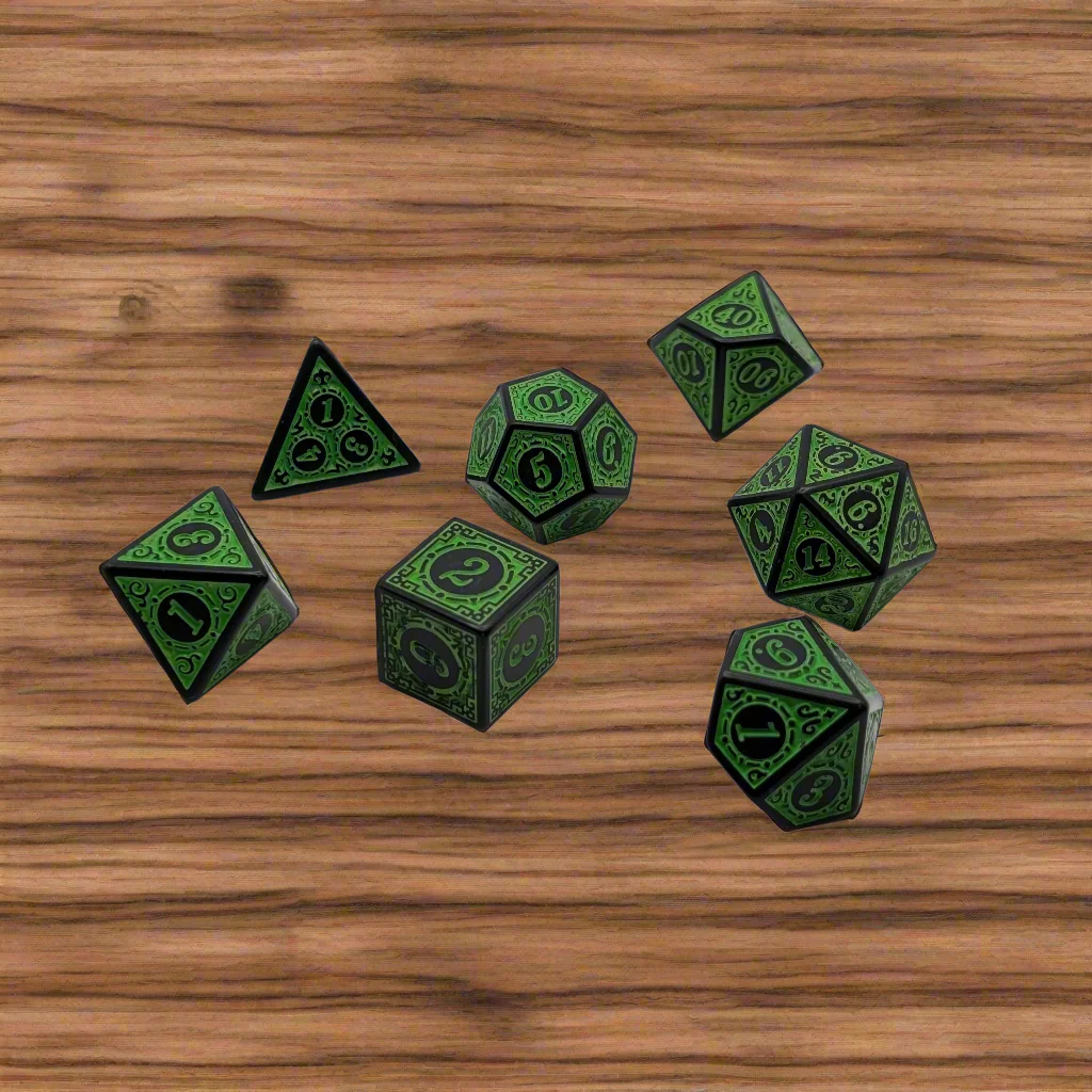 Magic Flame - Green - 7 Piece DnD Dice Set | Acrylic RPG Gaming Dice - Image 3