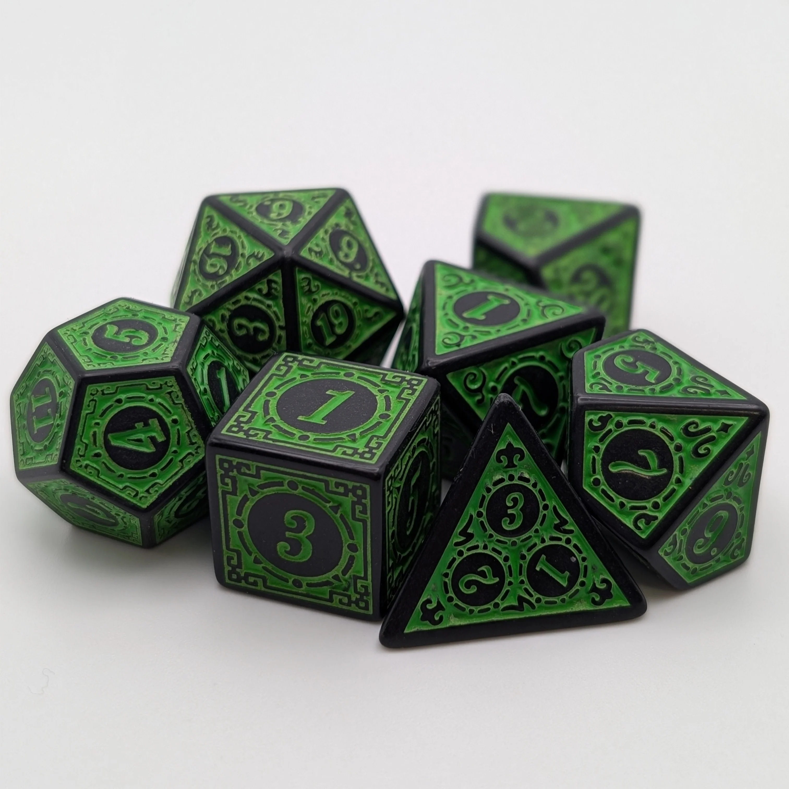 Magic Flame - Green - 7 Piece DnD Dice Set | Acrylic RPG Gaming Dice - Image 5
