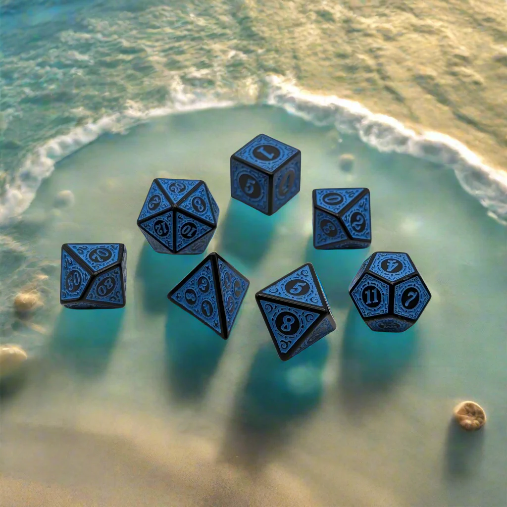 Magic Flame - Blue - 7 Piece DnD Dice Set | Acrylic RPG Gaming Dice - Image 3