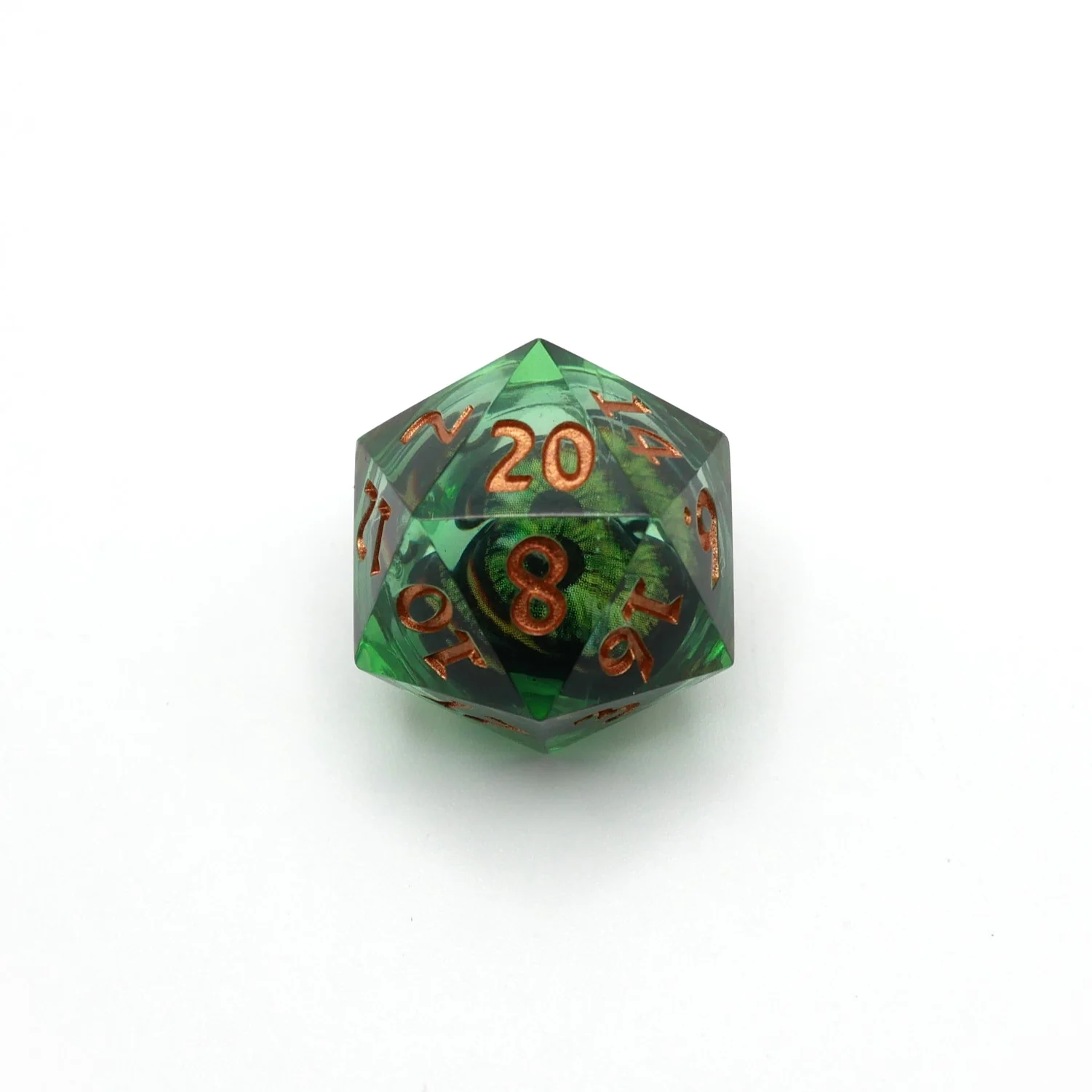 Green Slaadi's Eye - 7 Piece Moving Eye DnD Dice Set | Acrylic RPG Gaming Dice - Image 2