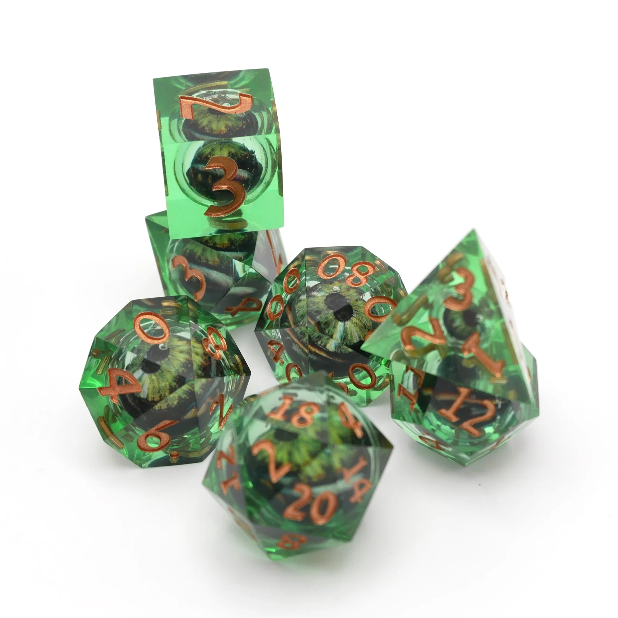 Green Slaadi's Eye - 7 Piece Moving Eye DnD Dice Set | Acrylic RPG Gaming Dice - Image 5