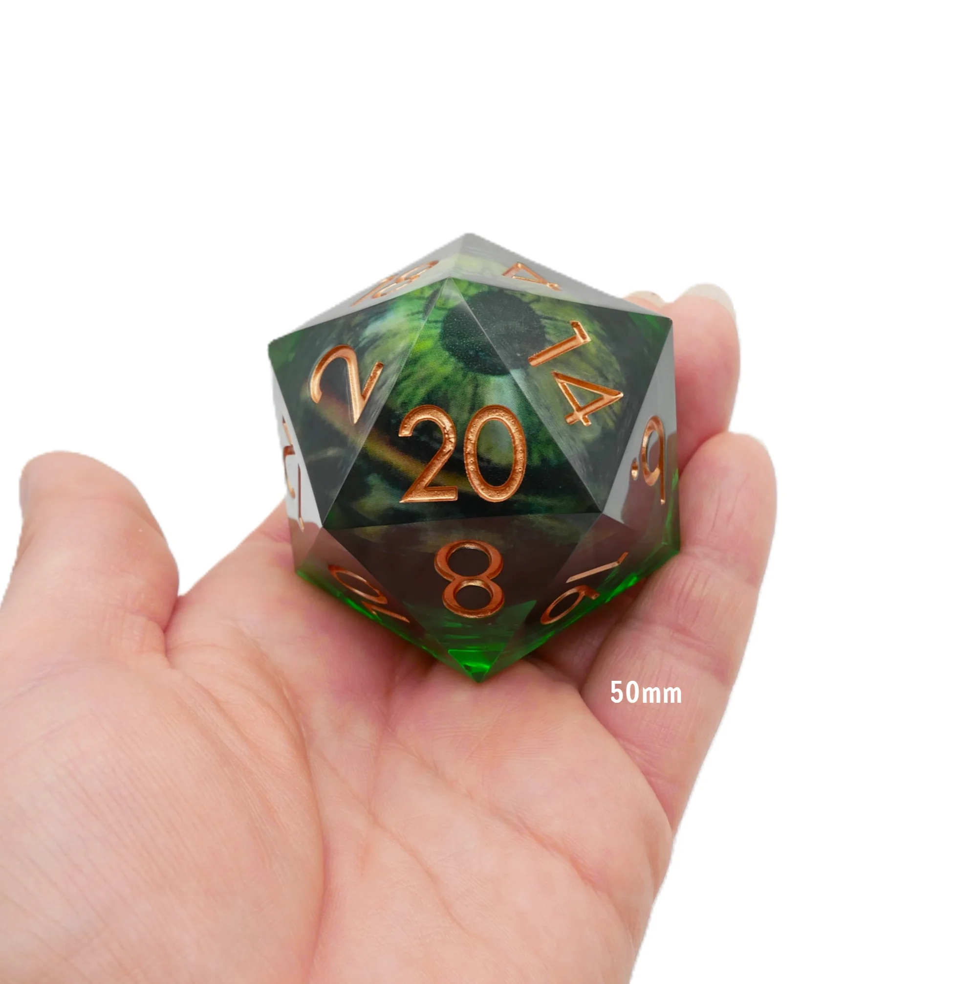 Green Slaadi's Eye - Giant D20 Moving Eye DnD Dice | Acrylic RPG Gaming Dice - Image 5