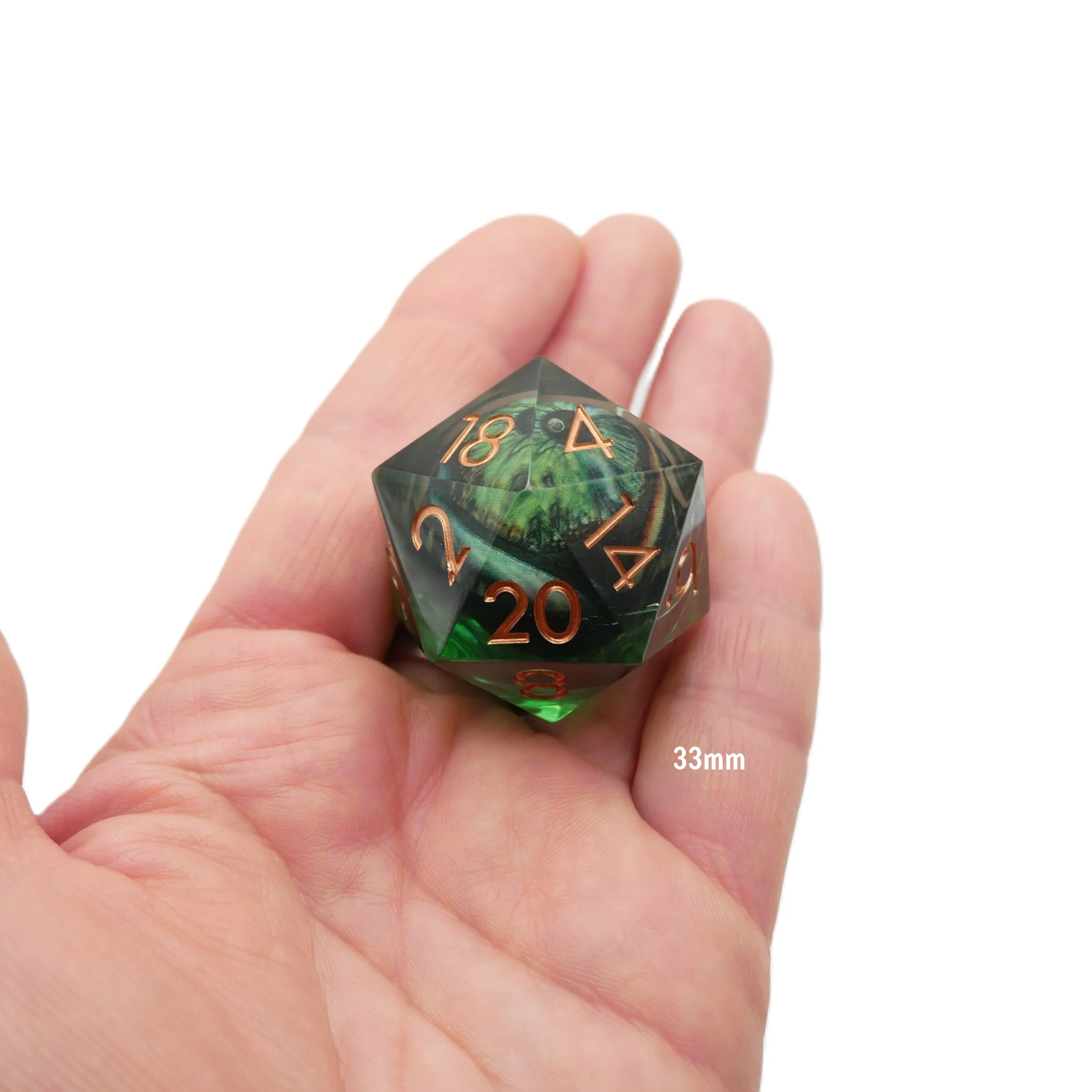 Green Slaadi's Eye - Giant D20 Moving Eye DnD Dice | Acrylic RPG Gaming Dice - Image 9