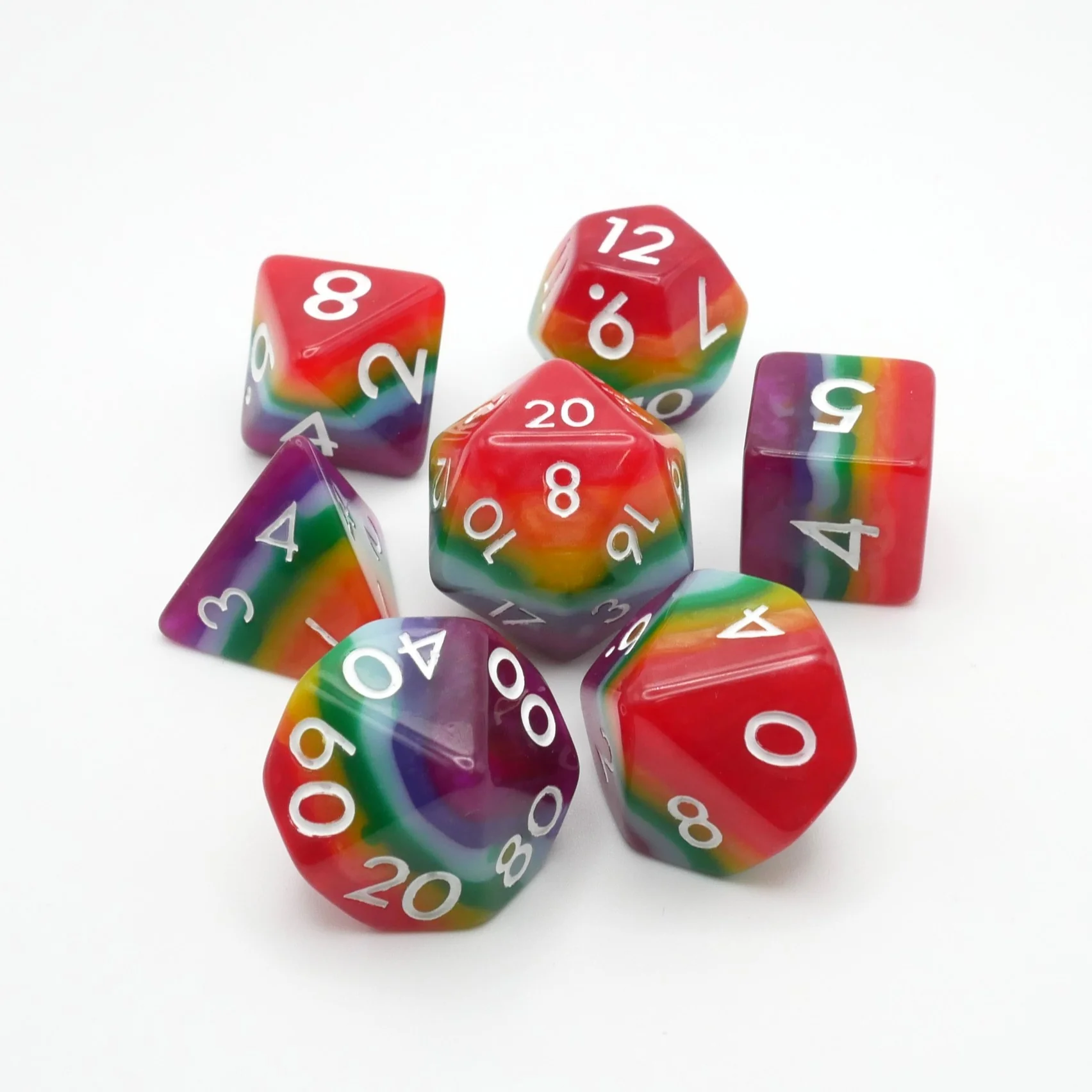 Rainbow Redux - 7 Piece DnD Dice Set | Acrylic RPG Gaming Dice - Image 6