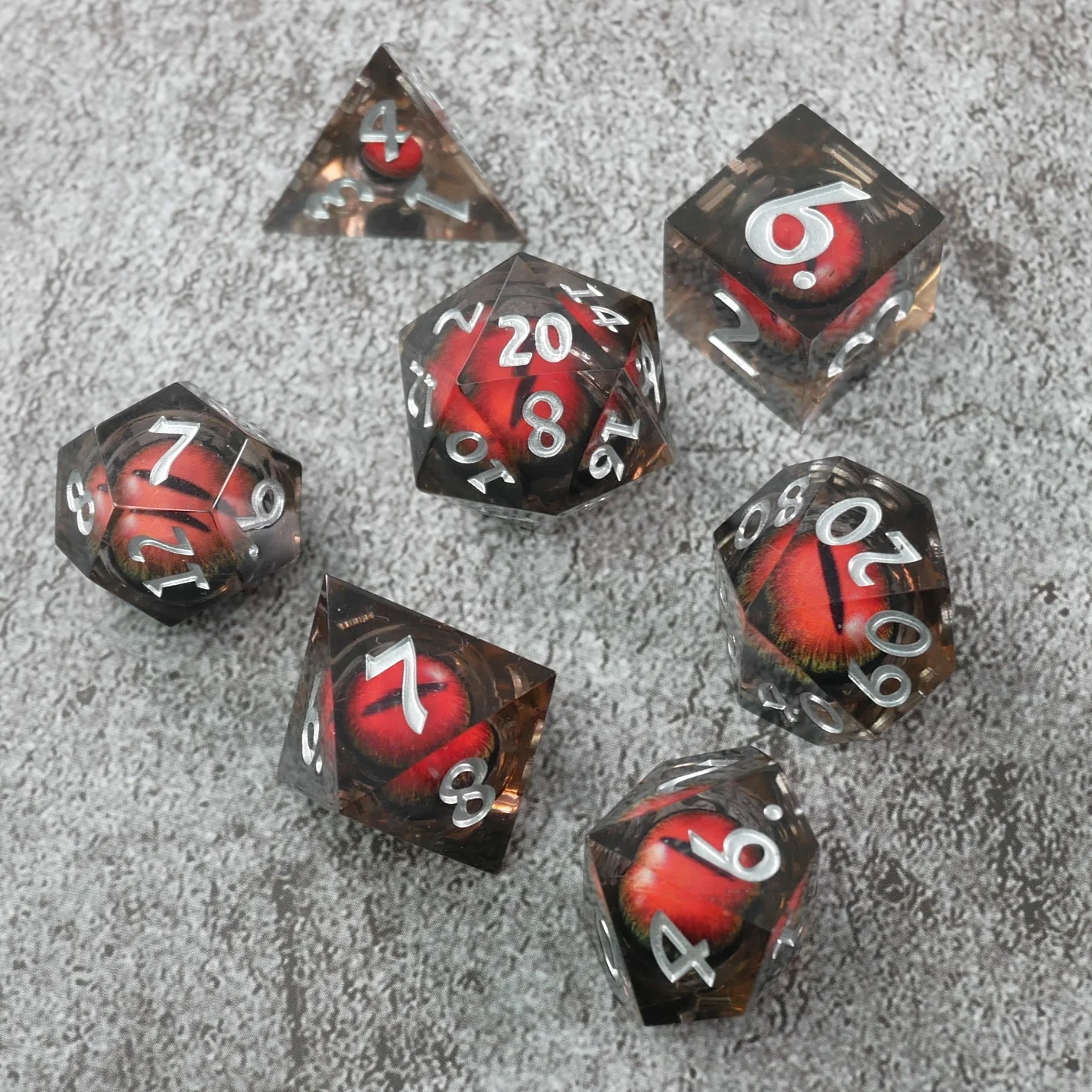 Smaug's Eye |  7 Piece Moving Eye DnD Dice Set | Acrylic RPG Gaming Dice - Image 5